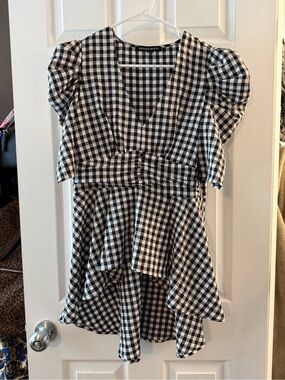 Boston Proper Gingham Covered Button High Low Knit Top Size 10